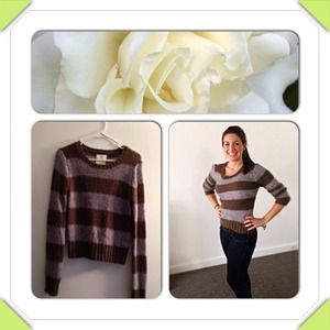 Blue and Green Striped Acrylic and Wool Sweater