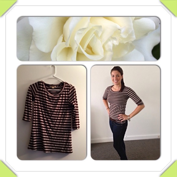 Brown and Gray Striped 3/4 Sleeved Tee