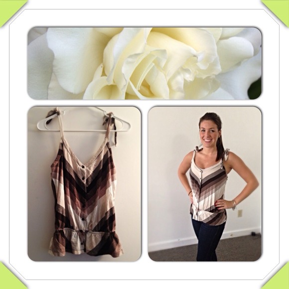 Brown V Striped Button Down Tank