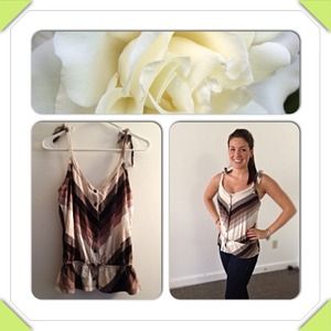 Brown V Striped Button Down Tank