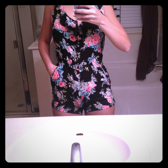 Black floral romper