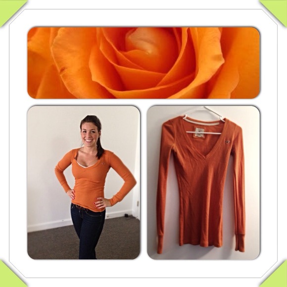 Orange Hollister Long Sleeved Waffle Tee
