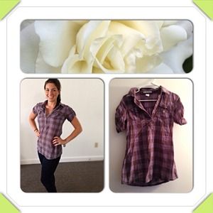 Violet and Gray Plaid Flannel Tee