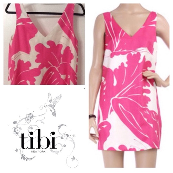 Tibi pink papillon v neck dress