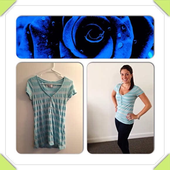Light Blue Striped Short Sleeved Button Down Tee