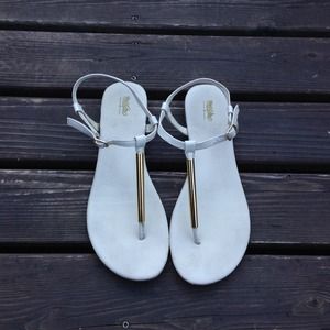 Cream & Gold T-Strap Sandals