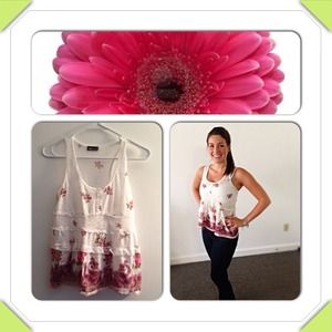 Pink Floral Ruffled Tank