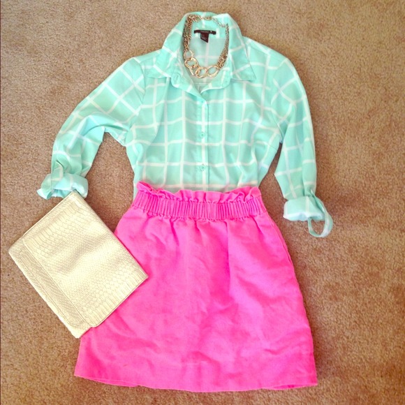 ❌BUNDLE❌Forever 21 mint grid blouse