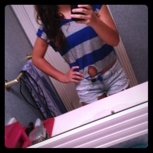 Blue and grey striped top