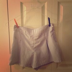 White and blue striped high-rise shorts