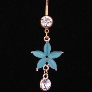 Gold Plated Aqua Opal Flower 🌻 Navel Belly Ring