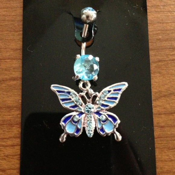 Very Pretty Blue Aqua Butterfly Navel Belly Ring