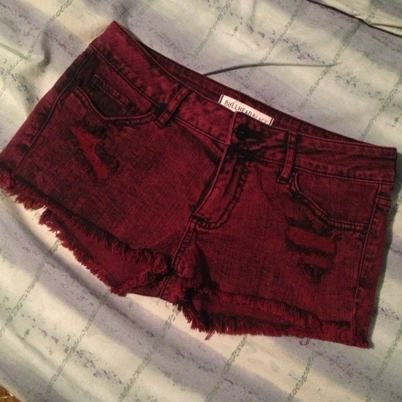 Pacsun Bullhead Burgundy/Red Acid Wash Shorts