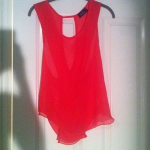 Sheer tangerine blouse, open back