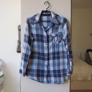 Topshop Blue Plaid Button Up Shirt