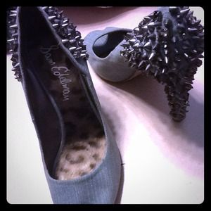 Sam Edelman jean peep toe pumps with studs