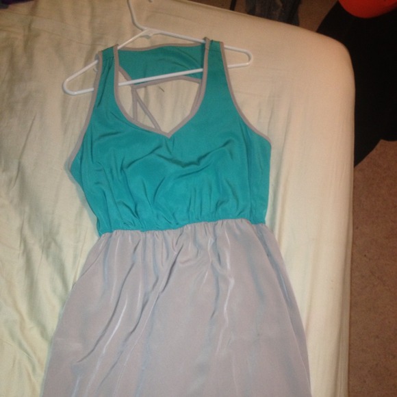 Teal and Tan Cutout Back Dress!