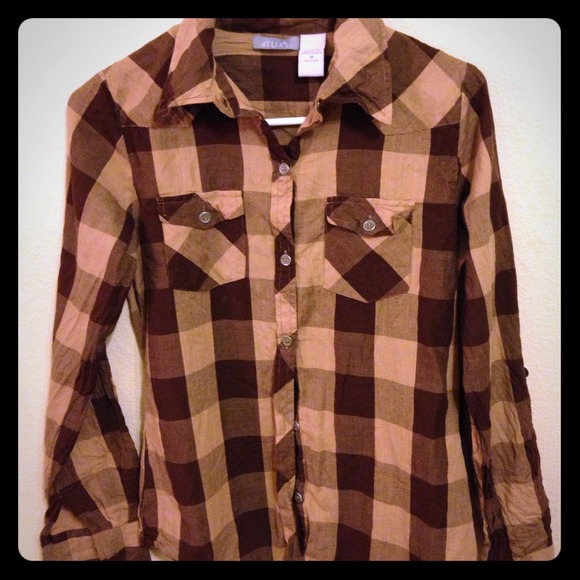Delia's brown and cream plaid button up top