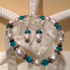 Reduced!! pearl, sterling, and Swarovski bracelet.