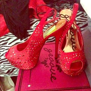 Red open back heels