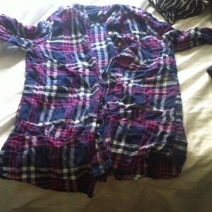 TRADED Pink blue and white plaid flannel