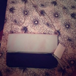 Light blue & Black synthetic leather bag