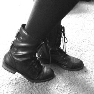 Black Leather Combat Boots