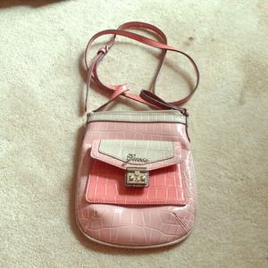 Pink and Beige Guess Over the Shoulder Purse