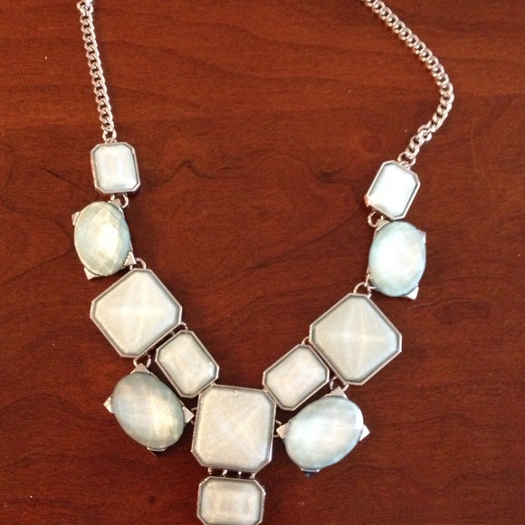 Silver and pale mint jeweled statement necklace