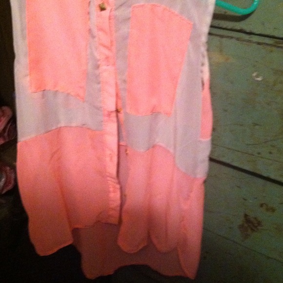 High low collar shirt, short sleeve sheer - Picture 2 of 2