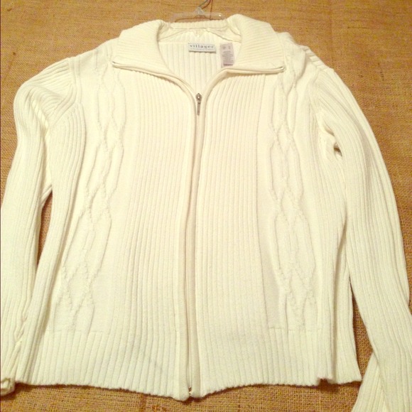 Zipper front Sweater, cream XL, Villager brand