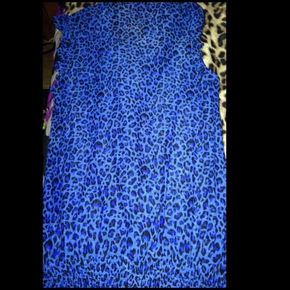 Royal Blue Cheetah Print Ruffle Stretch Top - Picture 2 of 4