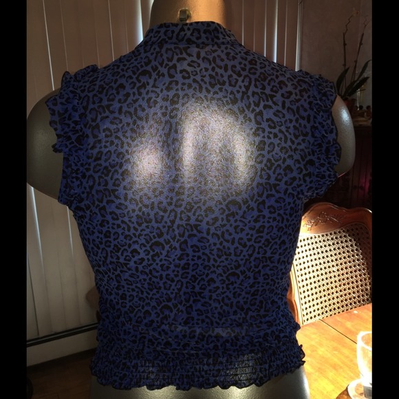Royal Blue Cheetah Print Ruffle Stretch Top - Picture 4 of 4
