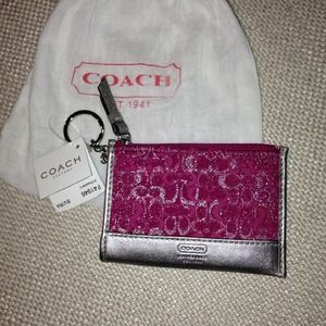 NWT *COACH* Coin Purse in silver and Raspberry!