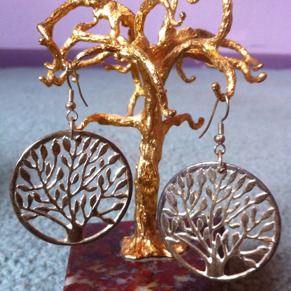 Silver tree earrings