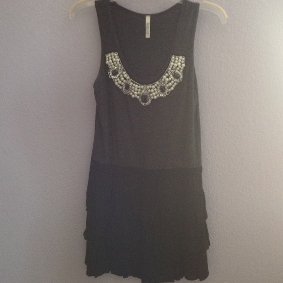 Black and Gray Embelished Collar Dress