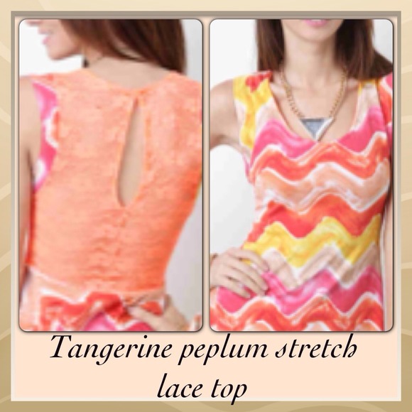 ☀️SALE☀️TANGERINE lace back peplum top