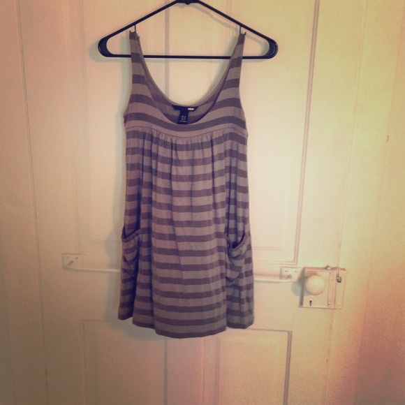 Grey Striped Tank Top with pockets