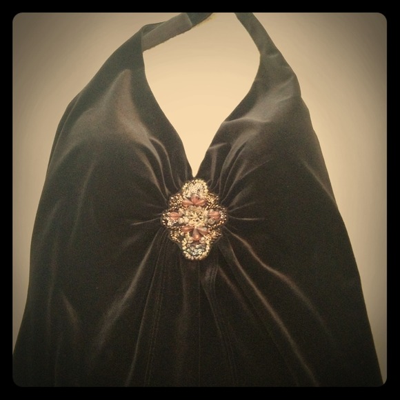 Black velvet halter top with great beading detail