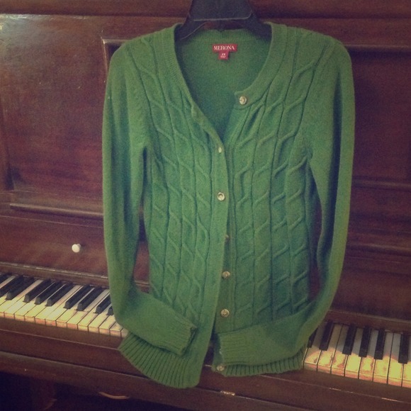 Green cabled cardigan