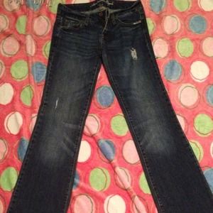 Flare American eagle dark wash destroyed jeans