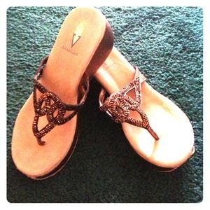 New never worn bronze sequin sandals