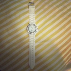 Geneva white rubber banded watch
