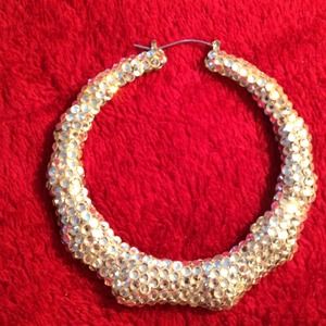 Swarovski crystal bamboo hoop earrings.