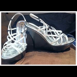 BEBE black and silver wedges