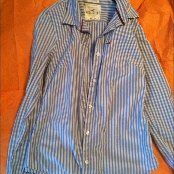 Blue and white striped button up