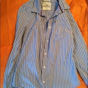 Blue and white striped button up