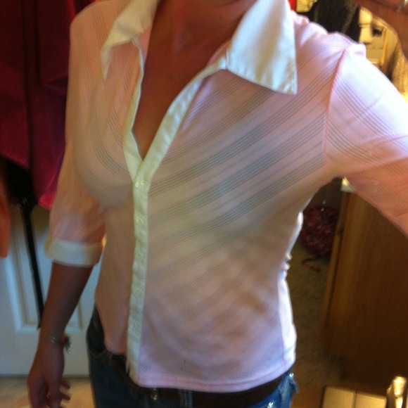 Sheer pink and white button up - Picture 1 of 2