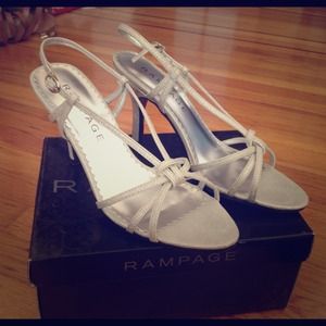 Silver open toed kitten heels