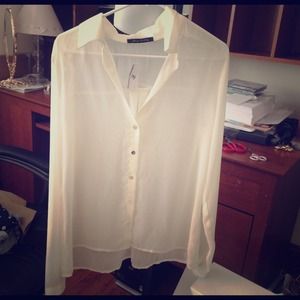 Pearl colored long sleeve chiffon top